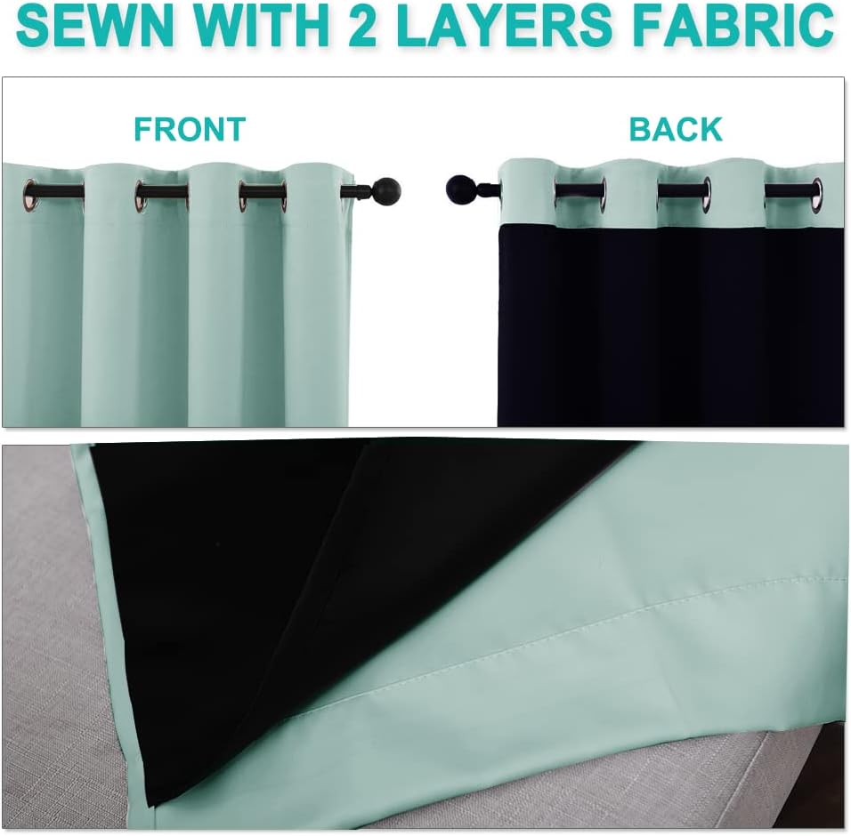 NICETOWN Aqua Blue 100% Blackout Lined Curtains, 2 Thick Layers Narrow Wide Window Treatment Panels Thermal Insulated Drapes for Kitchen Small Window (1 Pair, 37" Width x 63" Length Each Panel)
