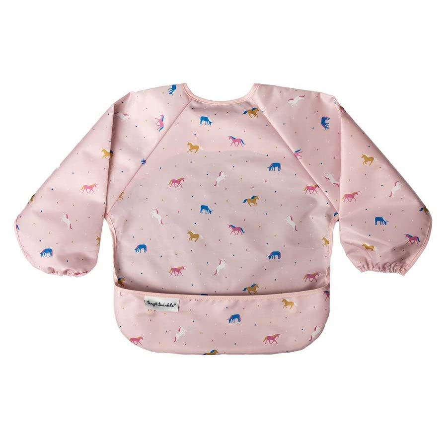 Tiny Twinkle Mess Proof Baby Bib,Waterproof Smock Baby Bib for Eating,Machine Washable Long Sleeve Bib,Baby Led Weaning,Toddler Bib,BLW Supplies(Unicorn Confetti, Small 6-24 Months)