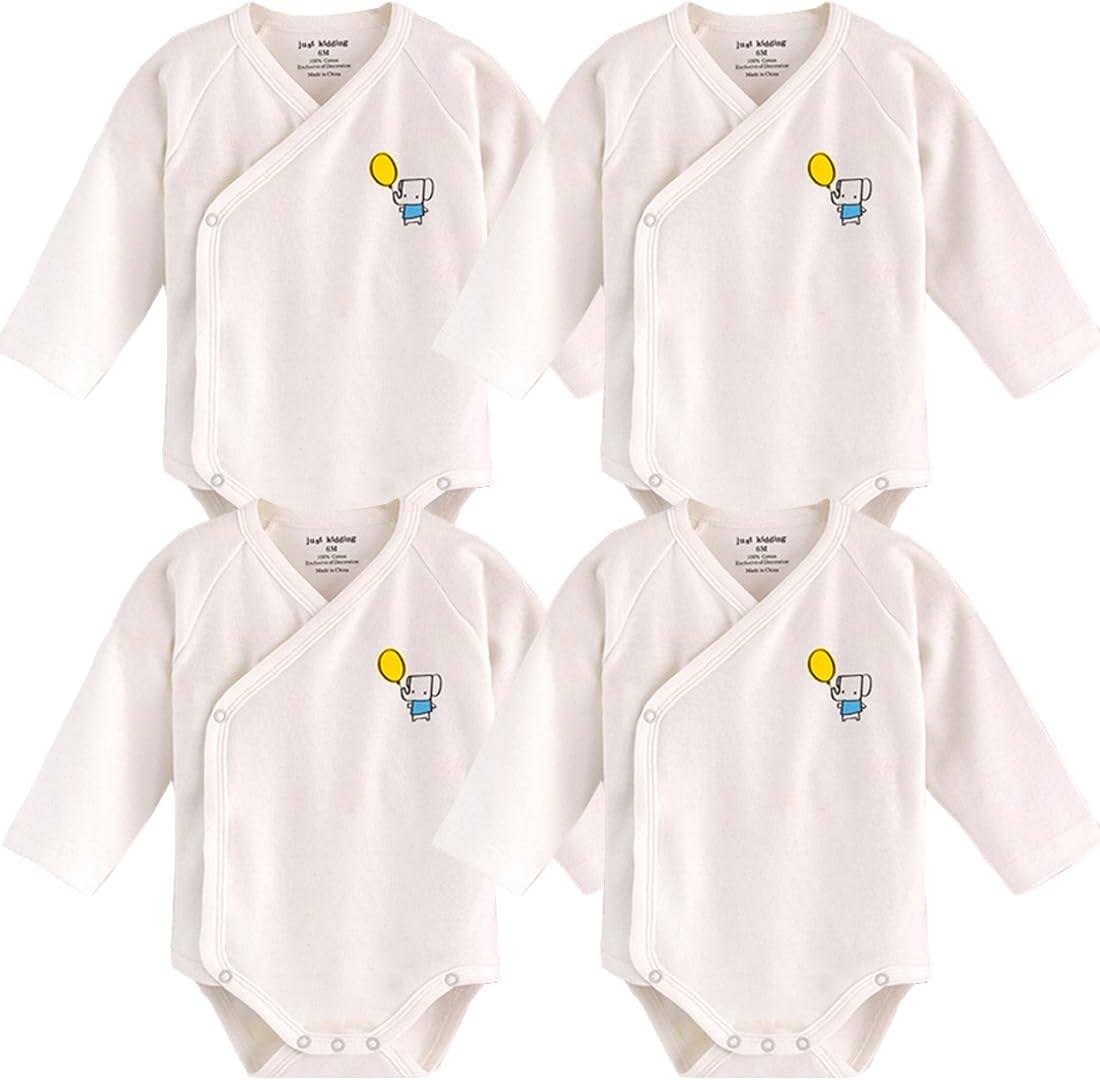Baby Boys Girls Short Sleeves Kimono Clothes Cotton Baby Side-Snap Bodysuit Pack of Baby Layette Set