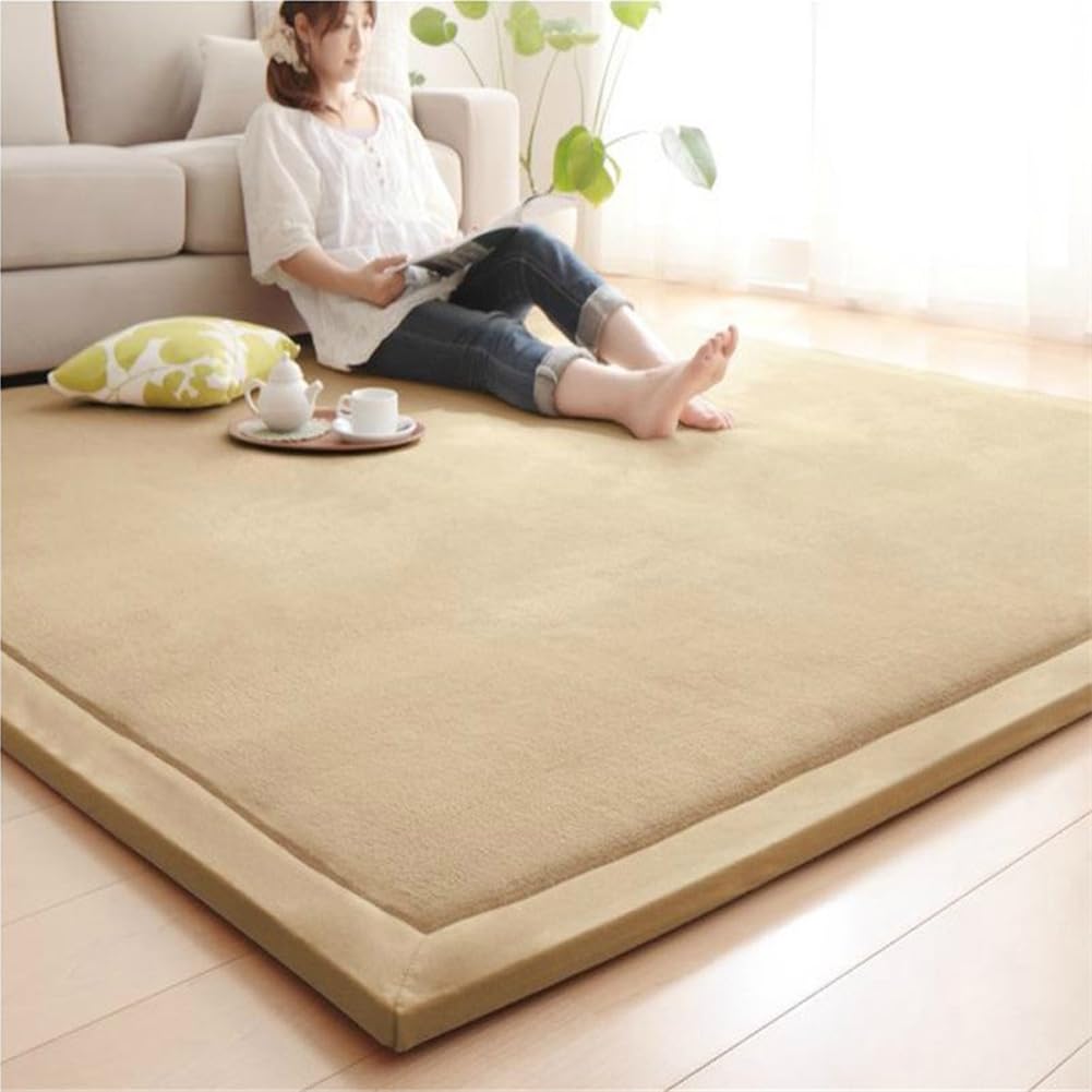 Loartee Coral Velvet Crawling Rug (6'8"x9'8", Brown) for Toddler Children Play Area Rugs Yoga Mat Exercise Pads Carpet