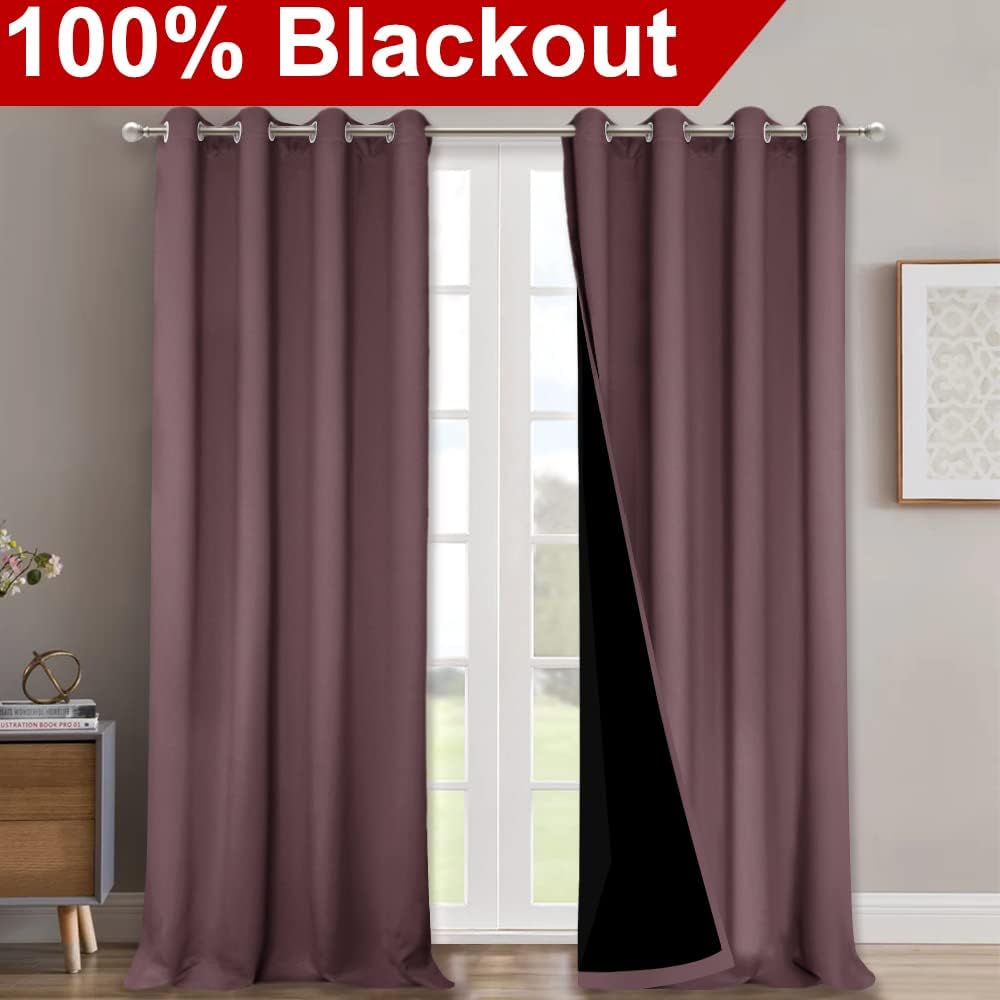 NICETOWN 100% Blackout Blinds, Set of 2, 46" x 102", Dry Rose, Laundry Room Decor Window Treatment Curtains for Large Patio Sliding Door, Thermal Insulated Curtains for Bedroom
