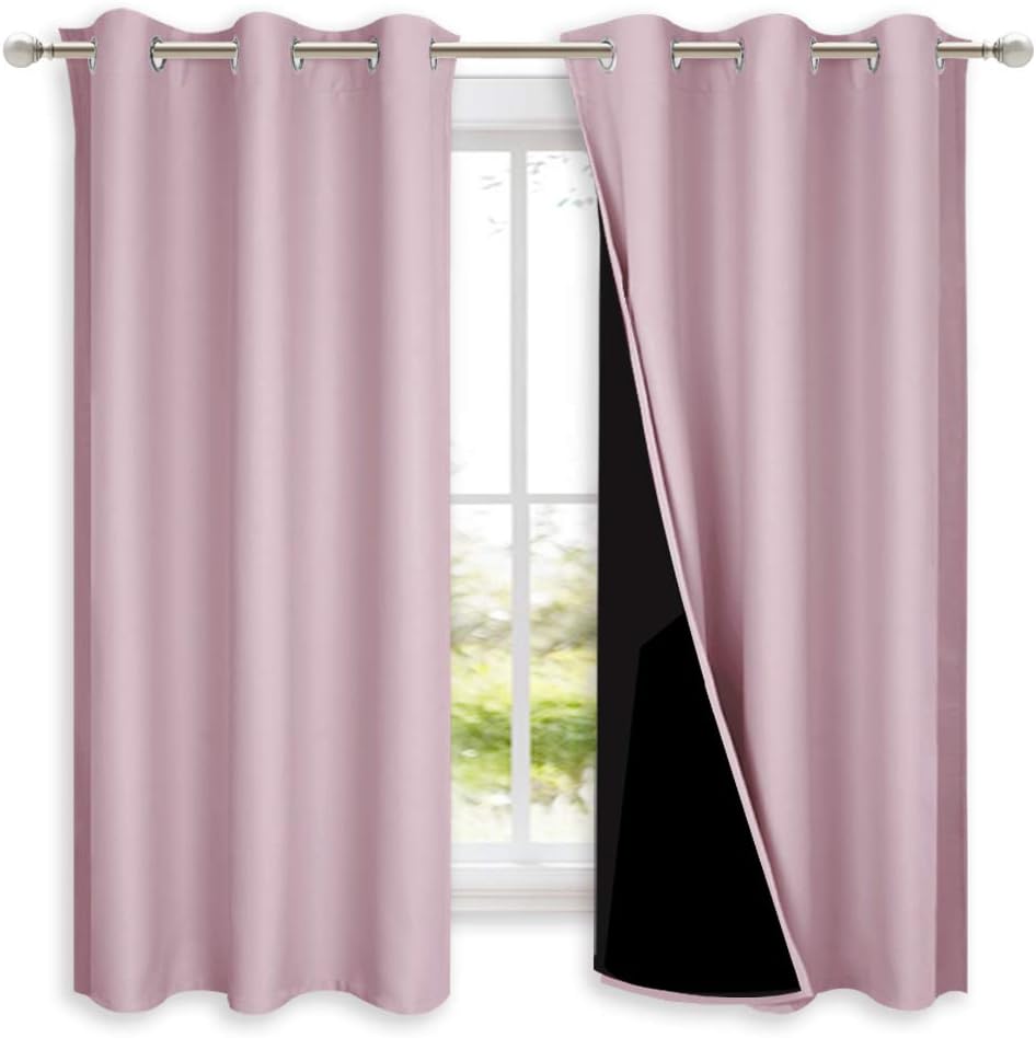 NICETOWN 100% Blackout Curtains 54 inches Long, Lavender Pink, 1 Pair, 42 inches Width Each Panel, 2 Thick Layers Completely Blackout Window Treatment Thermal Insulated Lined Drapes for Small Window