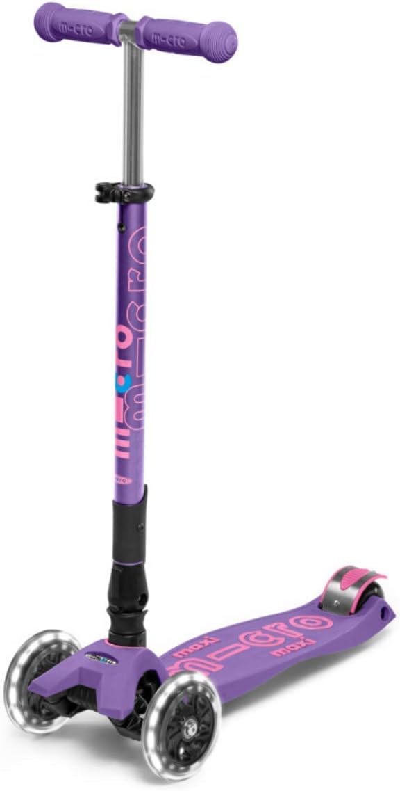 Micro Kickboard - Maxi Deluxe Foldable LED - Three Wheeled, Lean-to-Steer, Fold-to-Carry Swiss-Designed Micro Scooter for Kids with Motion-Activated Light-Up Wheels for Ages 5-12
