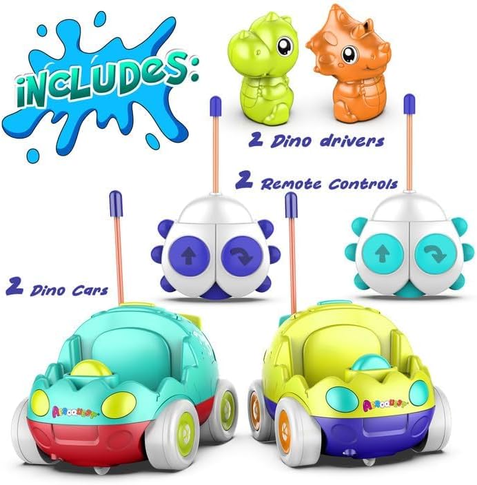Remote Control Car for Toddlers Toddler Toys for 18+Months RC Cars with LED Lights & Music Dinosaur Toy for Kids Orange