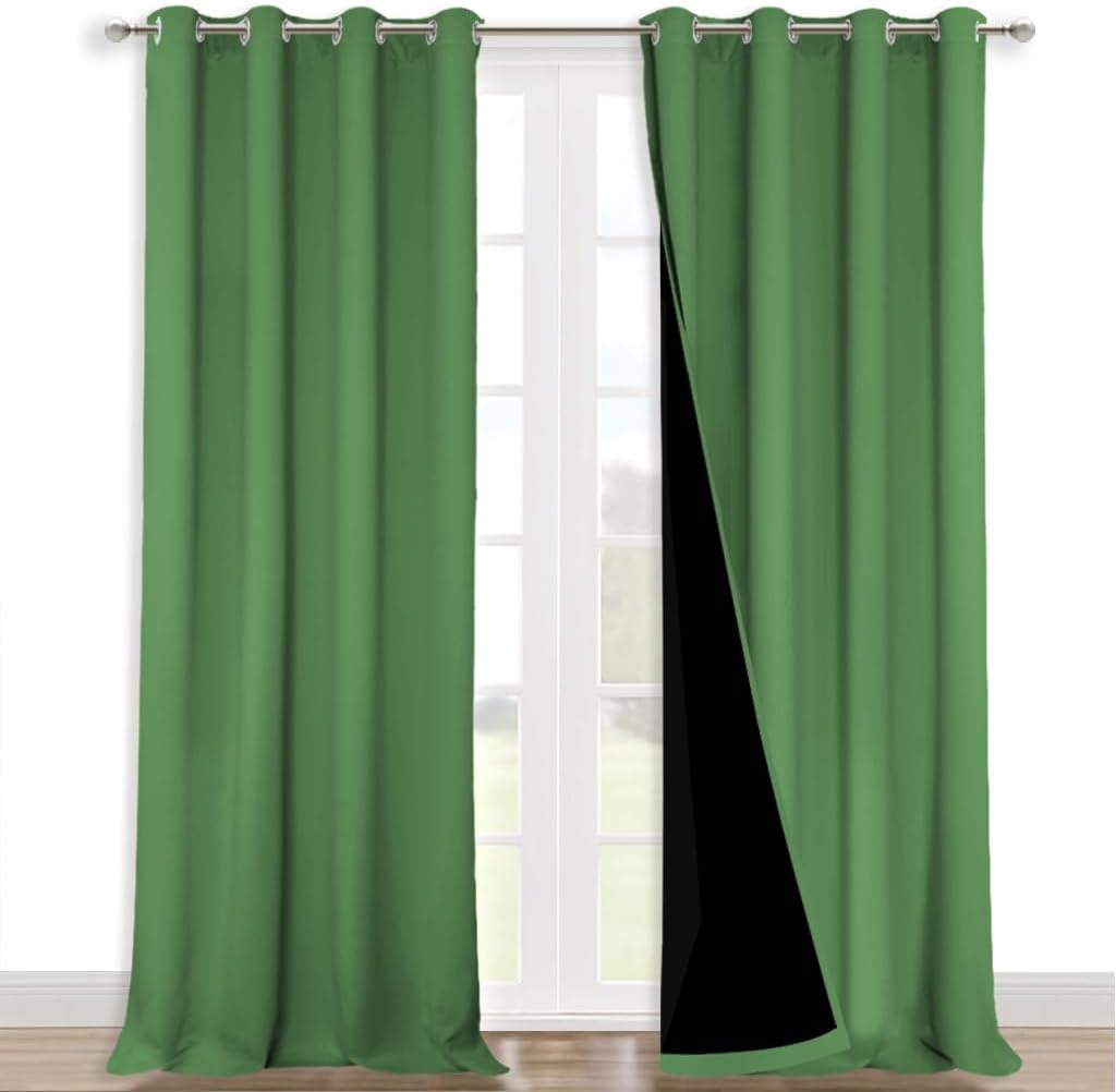 NICETOWN 100% Blackout Curtains for Windows, Pack of 2, 52" W x 108" L, Forest Green, Super Heavy-Duty Black Lined Total Darkness Drapes for Bedroom, Privacy Assured Window Treatment for Patio