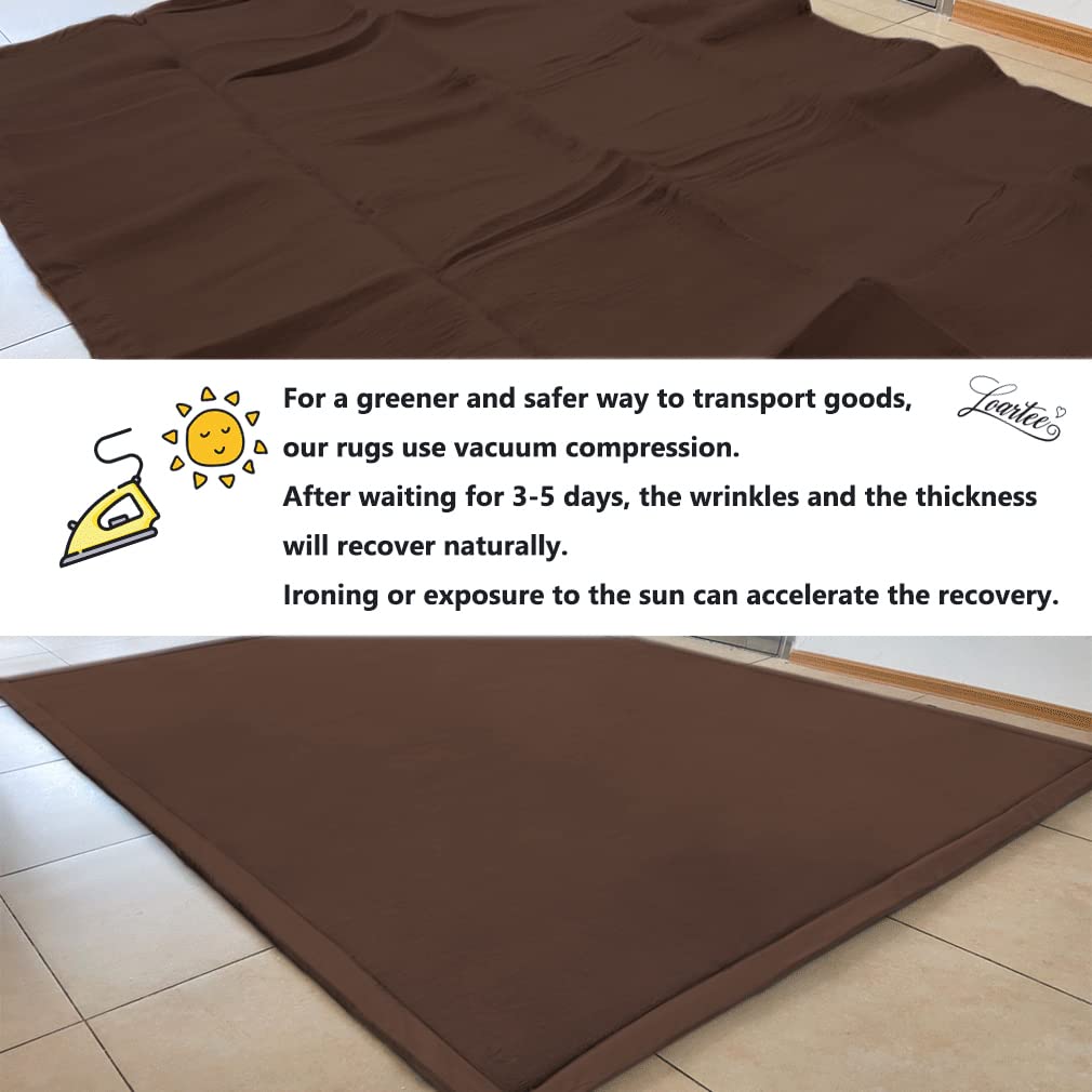 Loartee Nursery Rug - Coral Velvet Crawling Rug & Play Area Rug (6'8"x9'2", Coffee) for Toddler Children's Play Mat & Yoga Mat / Exercise Pads