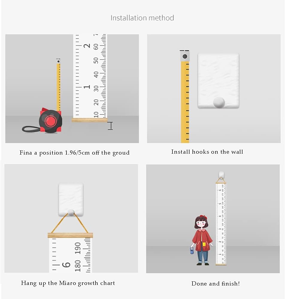 Kids Growth Chart, Wood Frame Fabric Canvas Height Measurement Ruler from Baby to Adult for Child's Room Decoration 7.9 x 79in (7.9 x 79in, Colorful Cloud)