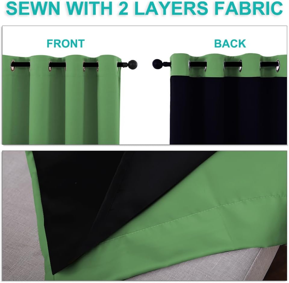 NICETOWN 100% Blackout Curtains for Windows, Pack of 2, Forest Green, 52" W x 102" L, Super Heavy-Duty Black Lined Total Darkness Drapes for Bedroom, Privacy Assured Window Treatment for Patio