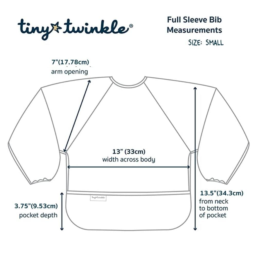 Tiny Twinkle Mess Proof Baby Bibs, 2pk Waterproof Smock Baby Bibs for Eating, Machine Washable Long Sleeve Bibs, Baby Led Weaning, Toddler Bibs, BLW Supplies (Sand Cinnamon, Small 6-24 Months)