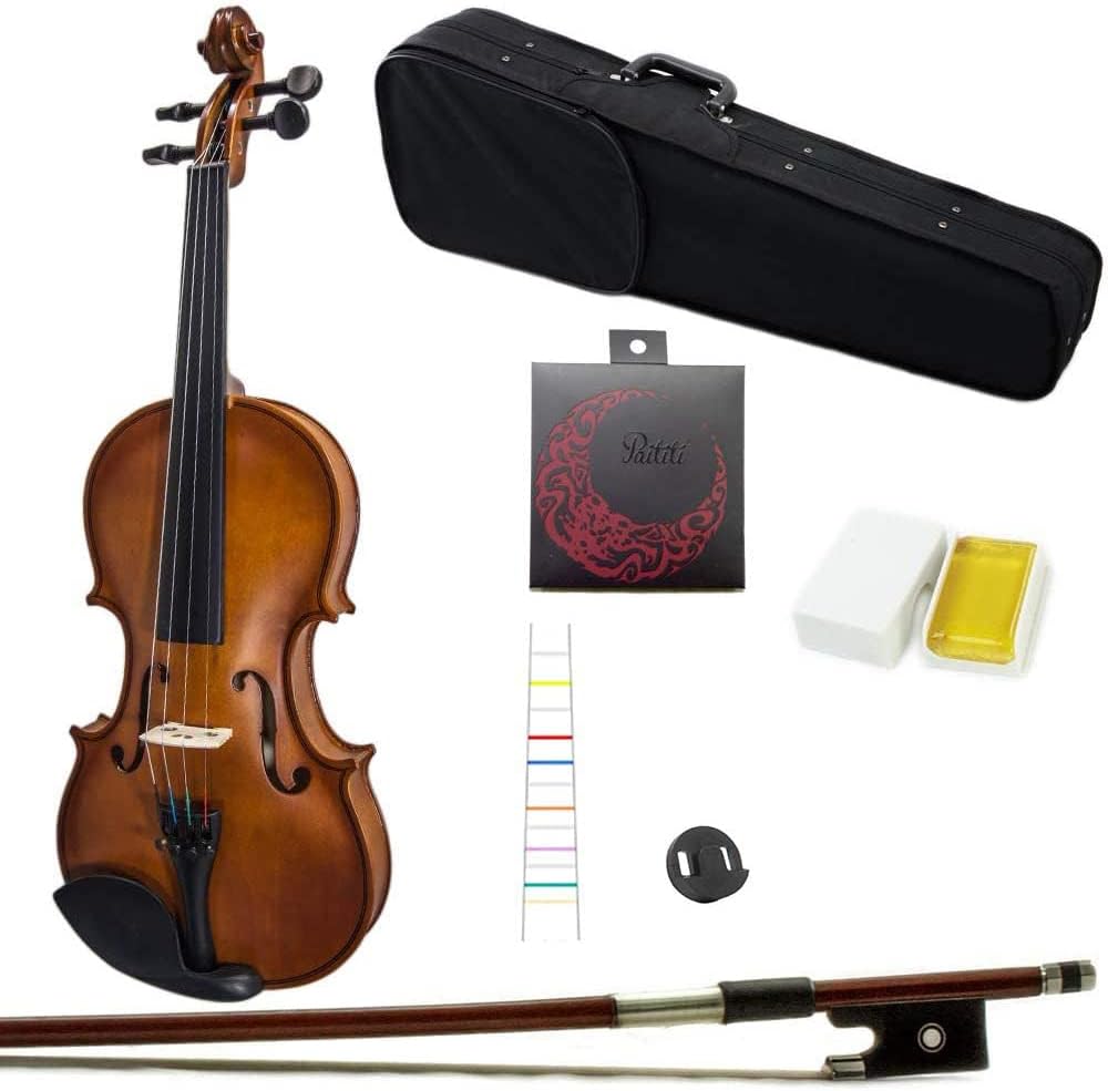 Paititi Artist-100 Student Violin Starter Kit with Brazilwood Bow Lightweight Case, Extra Strings, Rosin and Fingerchart (1/8)