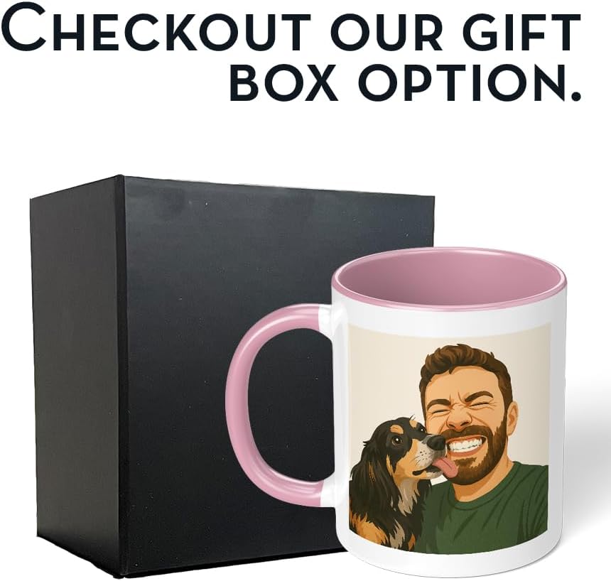Personalized Coffee Mug, Custom Drawing Portrait Gift, Funny Customized Coffee Gift for Men & Women, Custom Mugs with Pictures, Pink 11oz Customized Ceramic Tea Cup