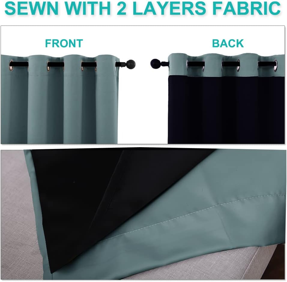 NICETOWN 100% Blackout Window Curtain Panels, Full Light Blocking Drapes with Black Liner for Nursery, 72-inch Drop Thermal Insulated Draperies (Aqua, 2 Pieces, 62-inch Wide Per Panel)
