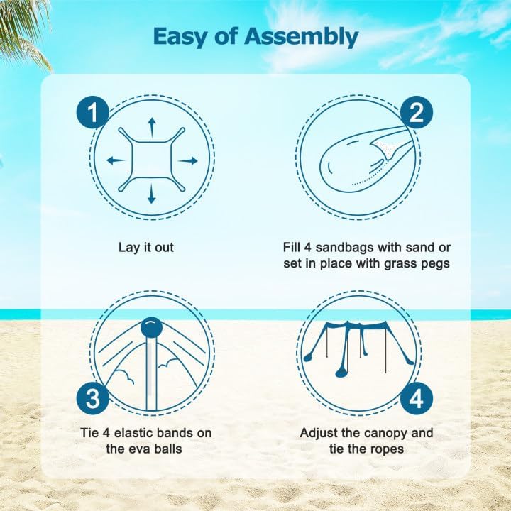 COMMOUDS Beach Tent Sun Shelter - UPF50+ Pop Up Beach Canopy with Sandbags & Sand Shovel & Windproof Poles, Portable Sun Shade for Beach, Camping, Picnics, Backyard