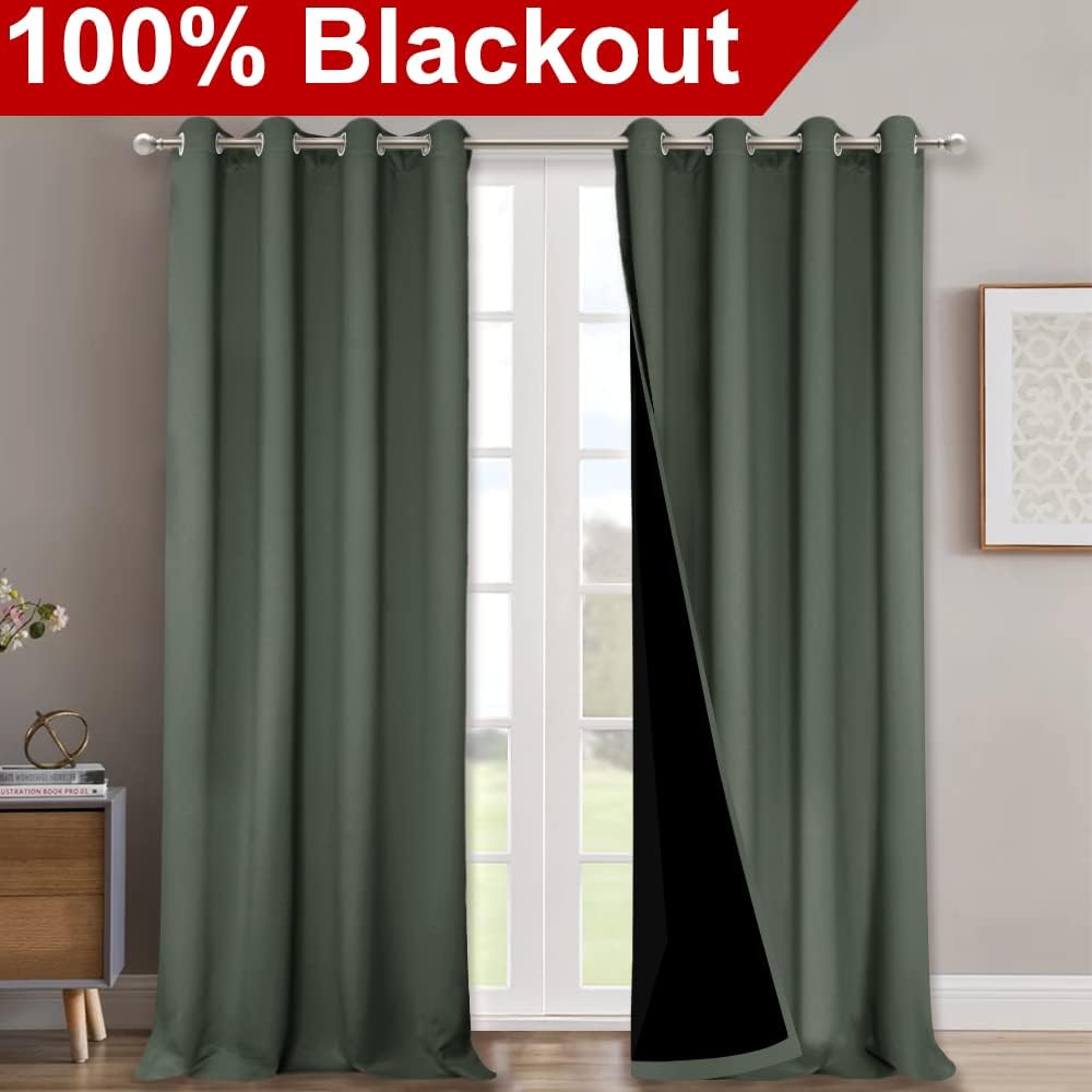 NICETOWN Full Shading Curtains for Windows, Super Heavy-Duty Black Lined Blackout Curtains for Bedroom, Privacy Assured Window Treatment (Dark Mallard, Pack of 2, 52 inches W x 95 inches L)