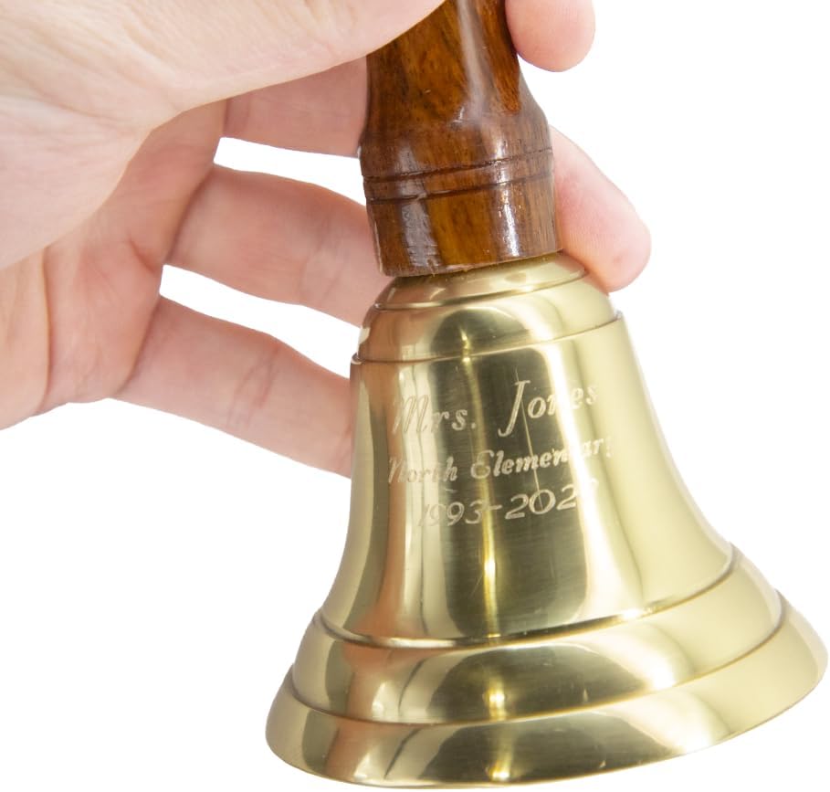 Engravable Brass School Bell - Teacher Handbell - Great Gift for Teachers - Bell for Weddings and Other Occasions