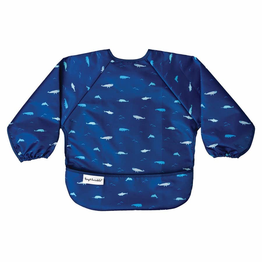 Tiny Twinkle Mess Proof Baby Bib,Waterproof Smock Baby Bib for Eating,Machine Washable Long Sleeve Bib,Baby Led Weaning,Toddler Bib,BLW Supplies(Ocean Life, Small 6-24 Months)
