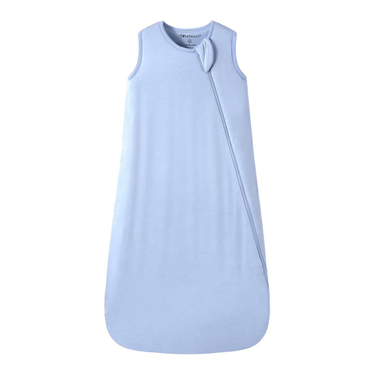 Mosebears Unisex Baby Sleep Sack 1.0 TOG, Supersoft Rayon Made from Bamboo Wearable Blanket with 2-Way Zipper (Fog Blue,6-18 Months)