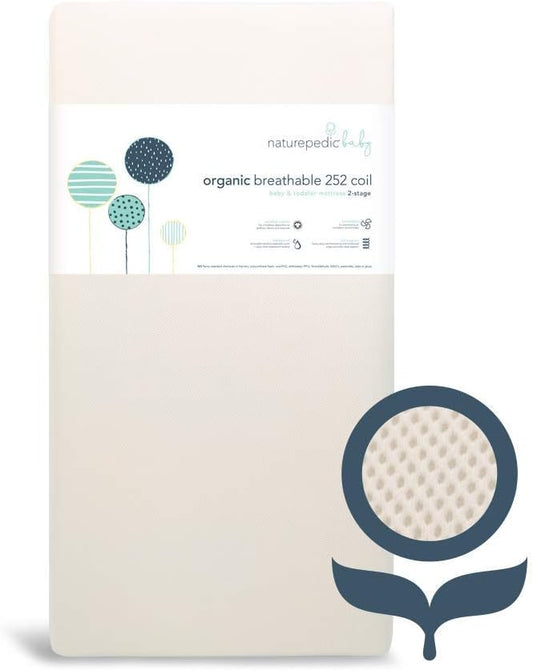 Naturepedic Organic Crib Mattress - 2-Stage 144 Coil Infant & Toddler Mattress with Protector Pad - Waterproof, Breathable & Non-Toxic for Baby and Toddler Bed