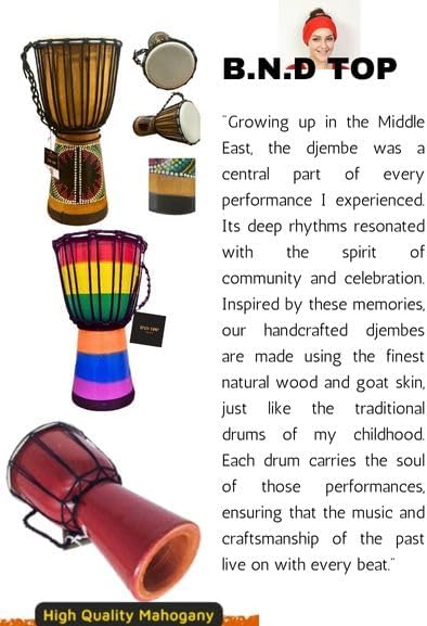 Drum Djembe is a Rope goat skin Covered Goblet African Drum Played by Hands West Africa style jembe for drums circle and more (6x12 carved) Designed in the USA