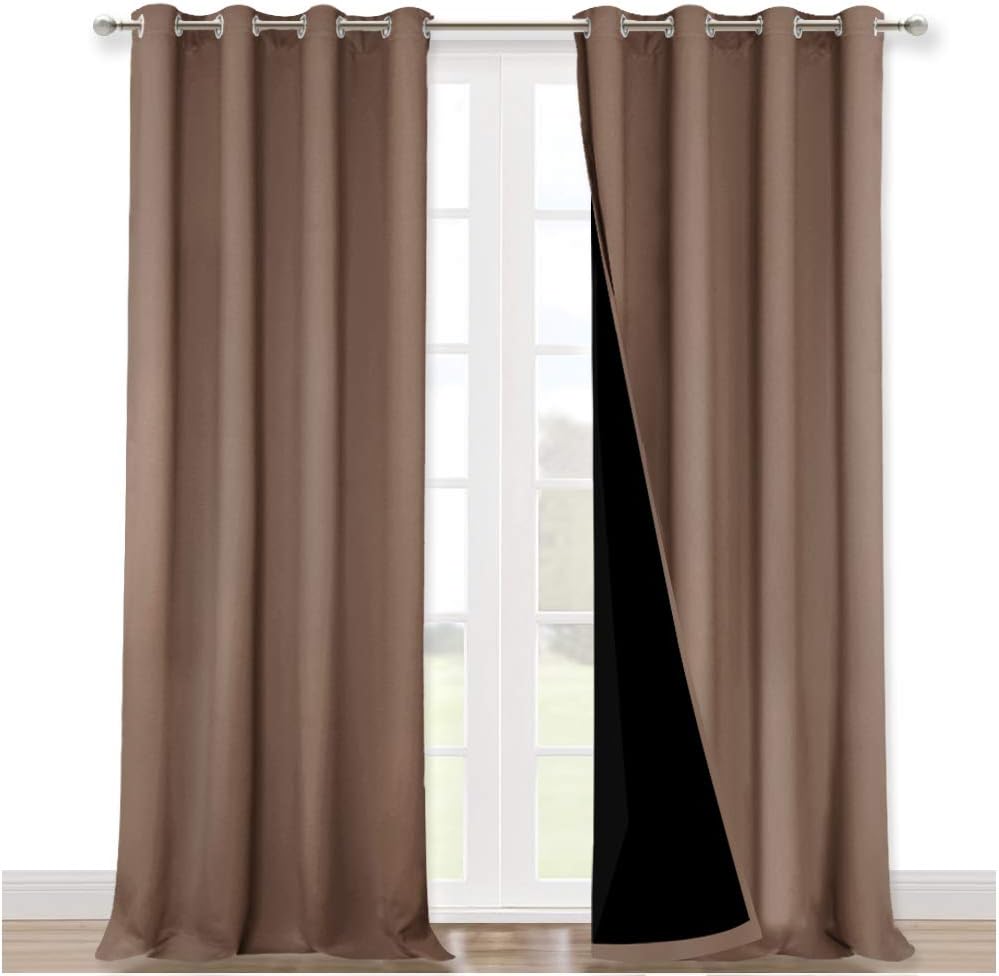 NICETOWN 100% Blackout Blinds, Set of 2, 46" x 102", Cappuccino, Laundry Room Decor Window Treatment Curtains for Large Patio Sliding Door, Thermal Insulated Curtains for Bedroom