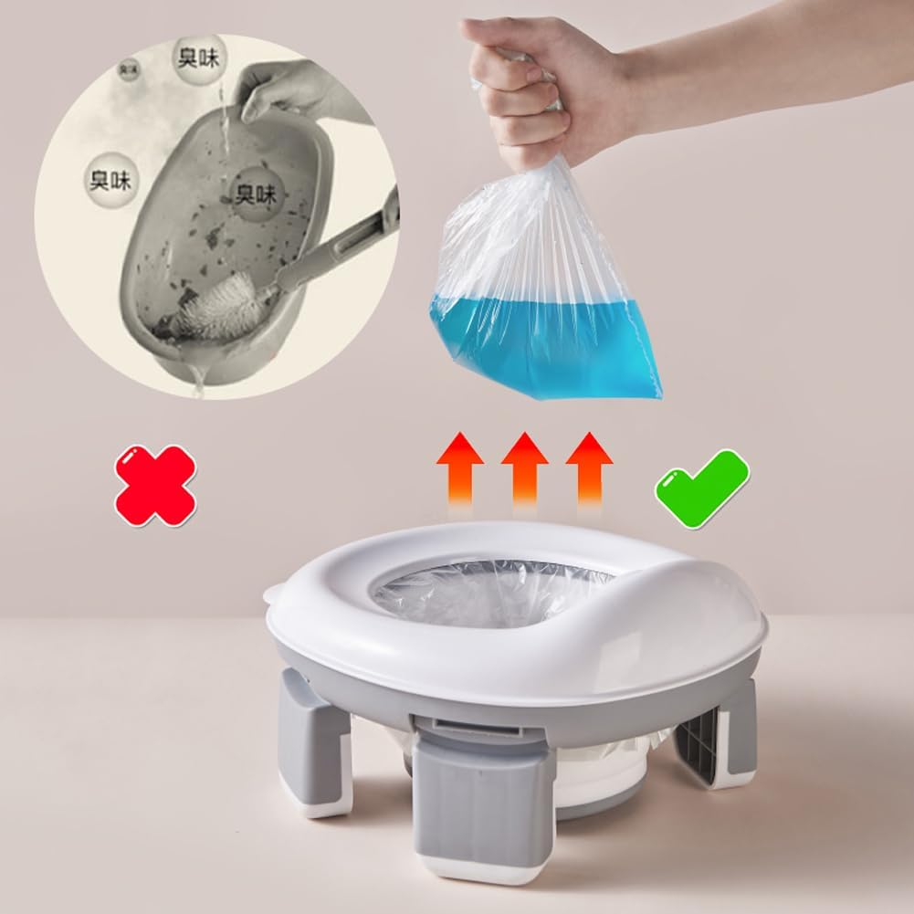 Kids Travel Potty | Foldable Car Potty | Potty Training Toilet w/Travel Bag & Potty Liners for Indoor and Outdoor (Gray)