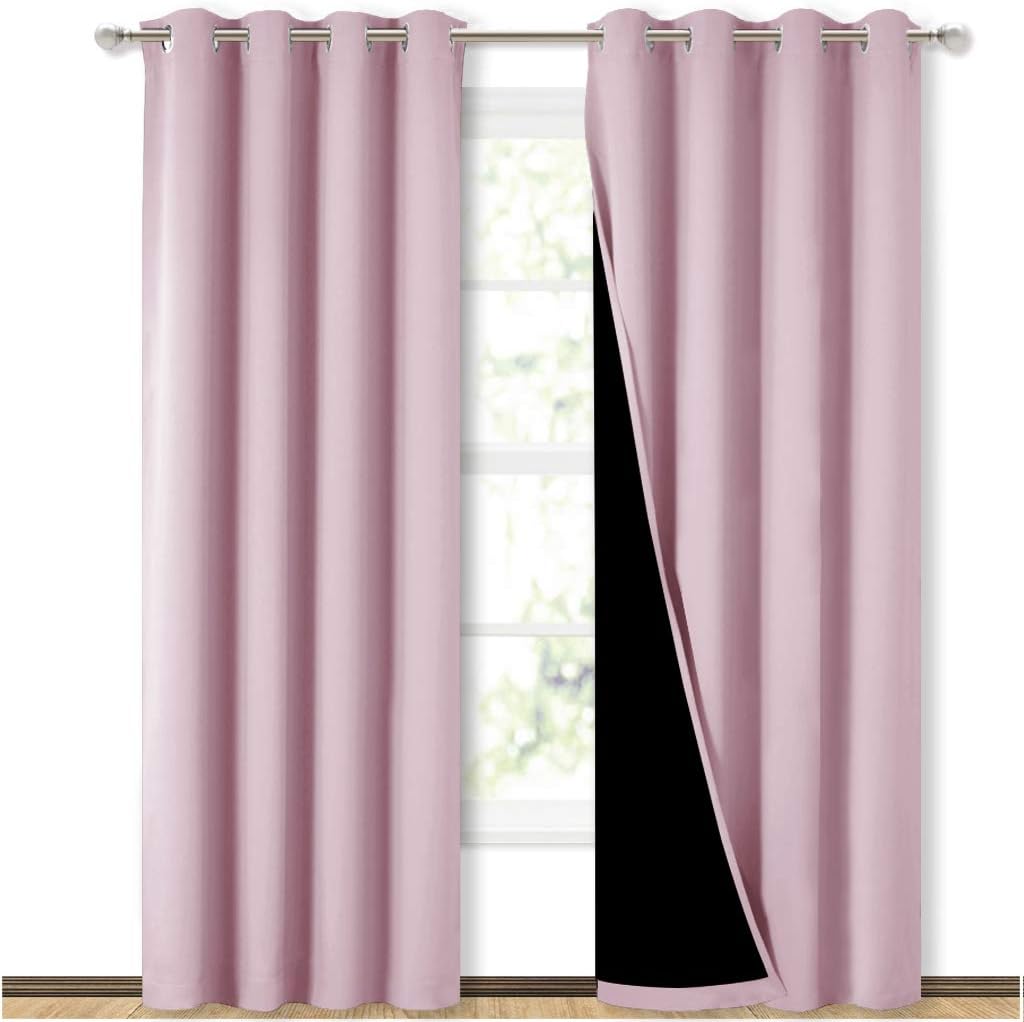NICETOWN 100% Blackout Window Curtain Panels, Heat and Cold Blocking Drapes with Black Liner for Nursery, 84 inches Thermal Insulated Draperies (Lavender Pink, 2 Pieces, 52 inches Wide Each Panel)