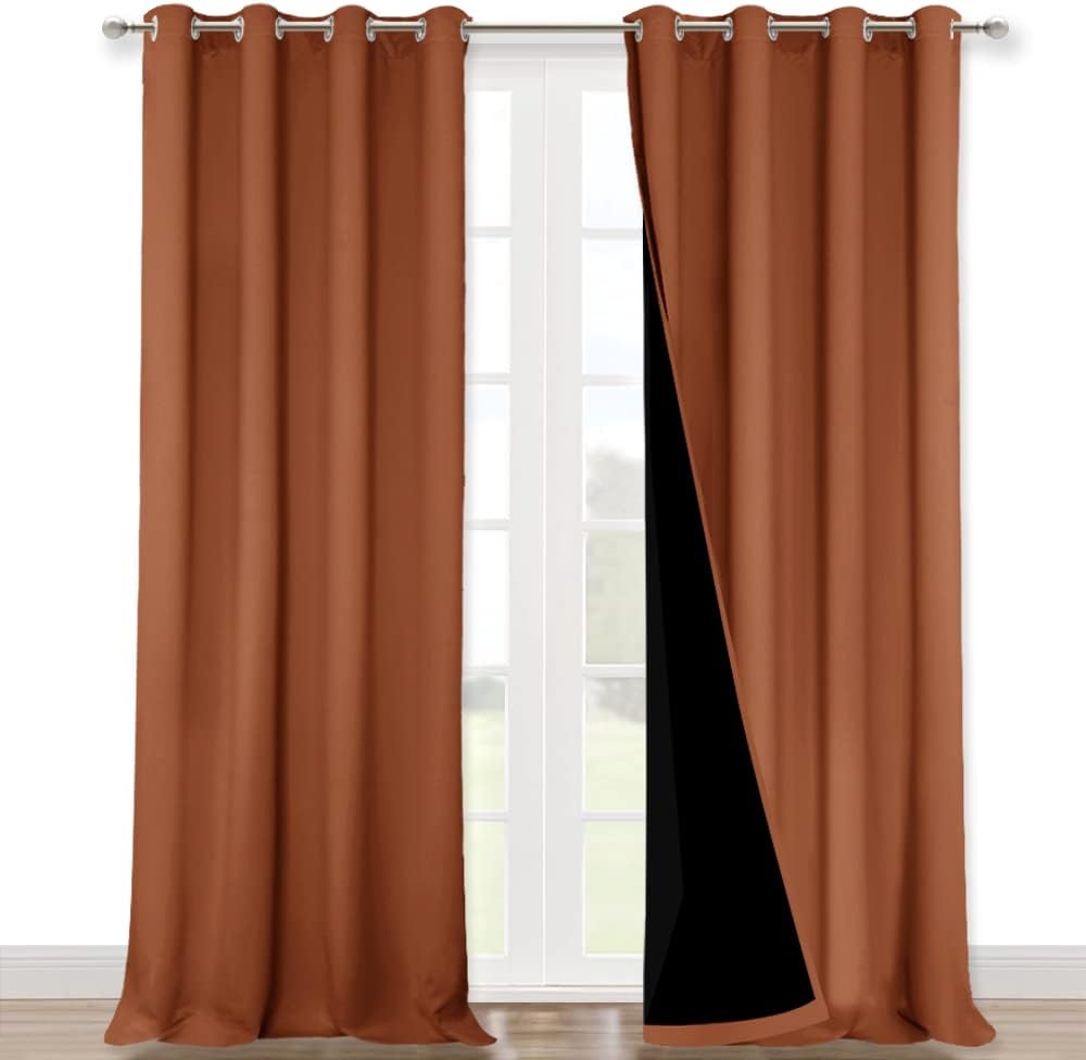 NICETOWN Burnt Orange 100% Blackout Curtains for Windows, Super Heavy-Duty Black Lined Total Darkness Drapes for Bedroom, Privacy Assured Window Treatment for Patio (2 PCs, 52 inches W x 108 inches L)