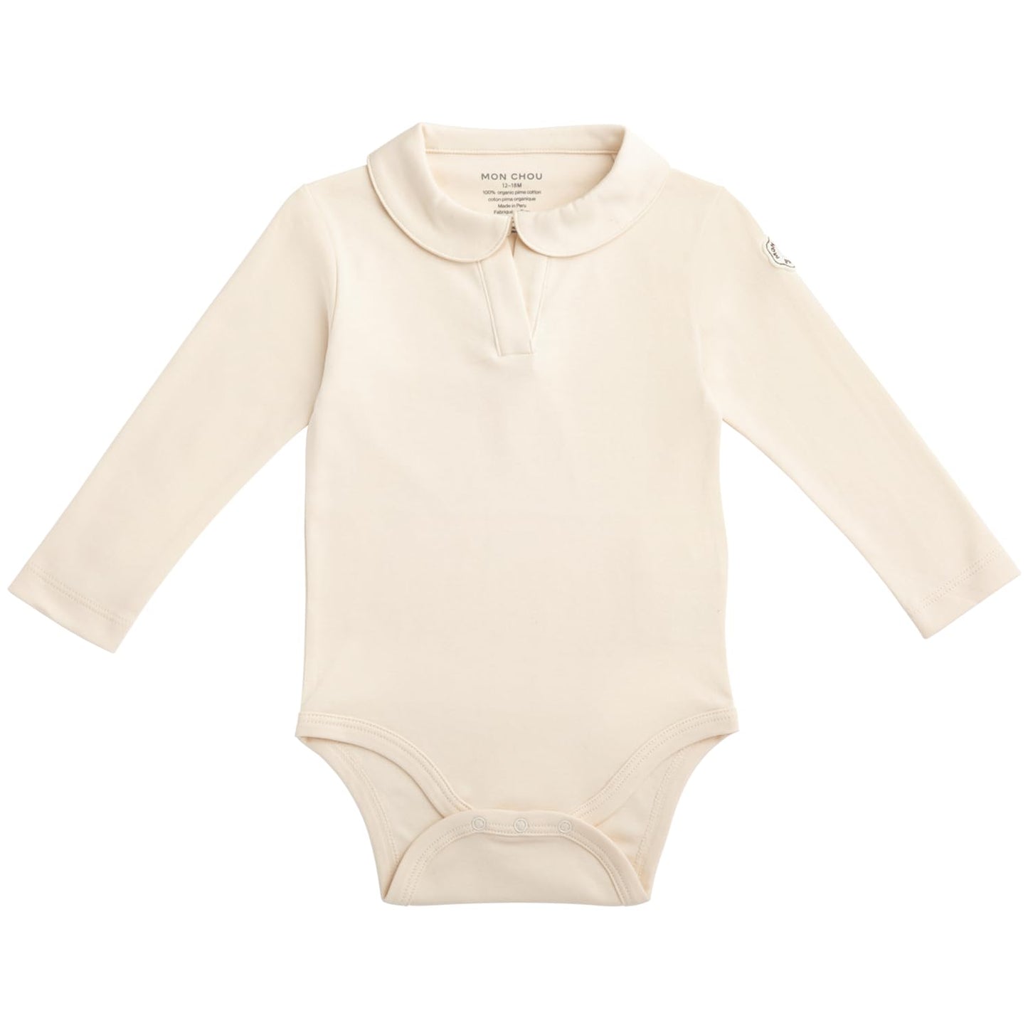 MON CHOU Premium Long Sleeve Bodysuit - Luxuriously Soft, 100% Pima Cotton Baby Bodysuit with Collar - Organic Cotton Baby Clothes (Ivory, 9-12 Months)