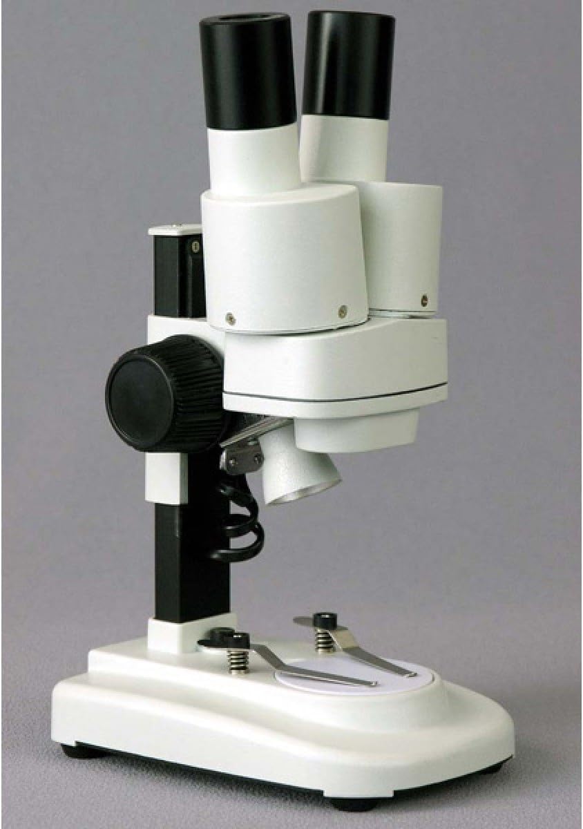 AmScope Kids SE100 Portable Binocular Stereo Microscope, WF10x Eyepieces, 20X Magnification, Tungsten Light Source, Reversible Black/White Stage Plate, Battery-Powered