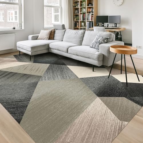 HOMFINE Washable Modern Area Rug - Geometric Style 9x12 Rugs for Living Room, Bedroom, Machine Washable Rug Soft Non Slip Non Shedding Area Rug - Green, 9'x12'