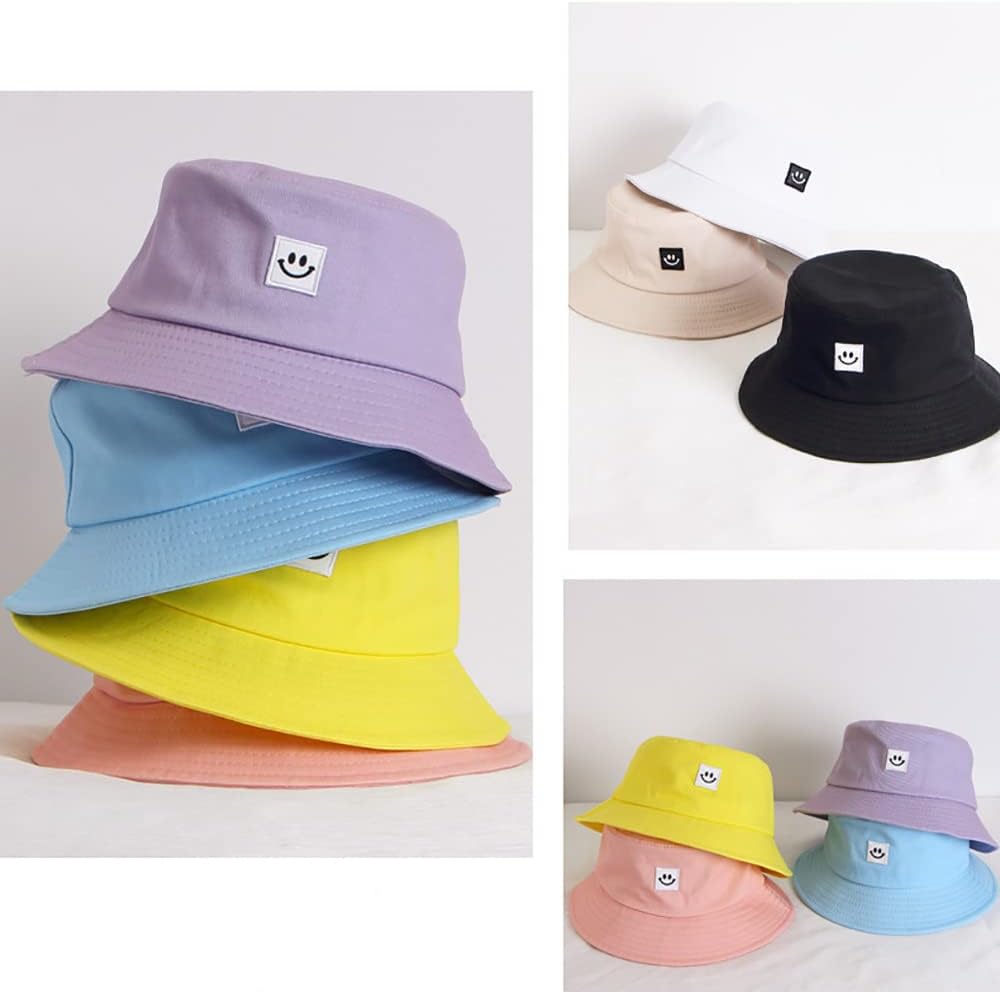 Kids Sun Hat Smile Face Bucket Hat for Girls Boys Summer Sun Protection Cotton Unisex Beach Cap