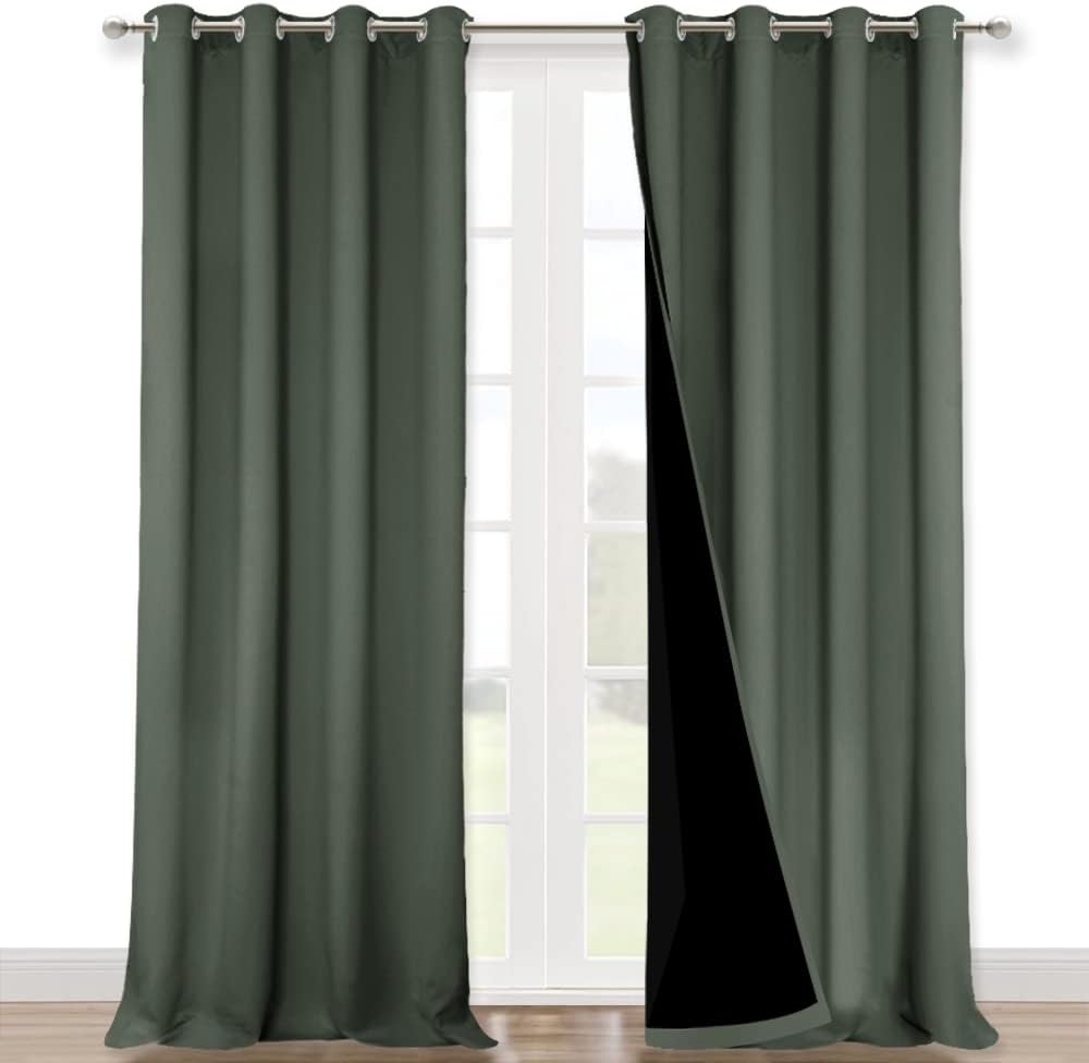 NICETOWN 100% Blackout Curtains 102" Long, Pair of Energy Smart & Noise Blocking Out Drapes for Baby Room Window, Thermal Insulated Guest Room Lined Window Dressing(Dark Mallard, 52" Wide)