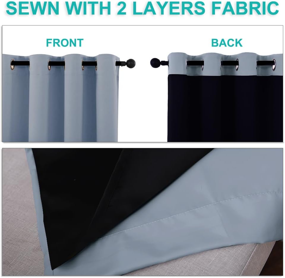 NICETOWN Full Shading Curtains for Windows, Vintage Blue, Pack of 2, 70 inches W x 95 inches L, Super Heavy-Duty Black Lined Blackout Curtains for Bedroom, Privacy Assured Window Treatment