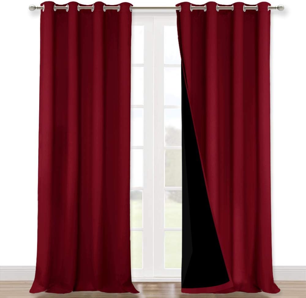 NICETOWN Cold Blocking 100% Blackout Curtains, Durable and Soft Black Lined Blackout Drapes, Energy Saving Decoration for Patio Sliding Glass Door, Burgundy, 52-inch x 108 inches, 2 PCs