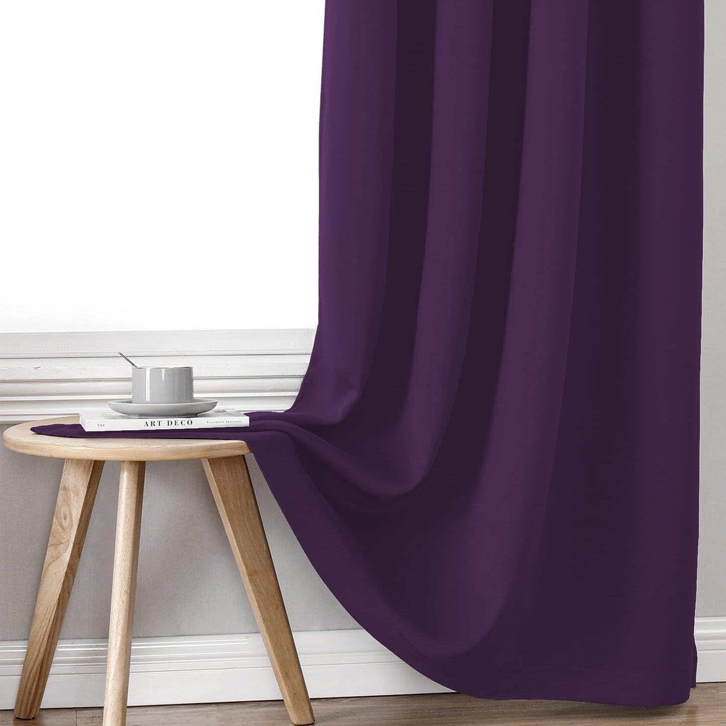 ChrisDowa 100% Blackout Curtains 108 inch Long for Bedroom with Black Liner, 2 Thick Layers Total Blackout Thermal Insulated Grommet Window Curtains 2 Panels Set (Royal Purple, 52 x 108 Inch)