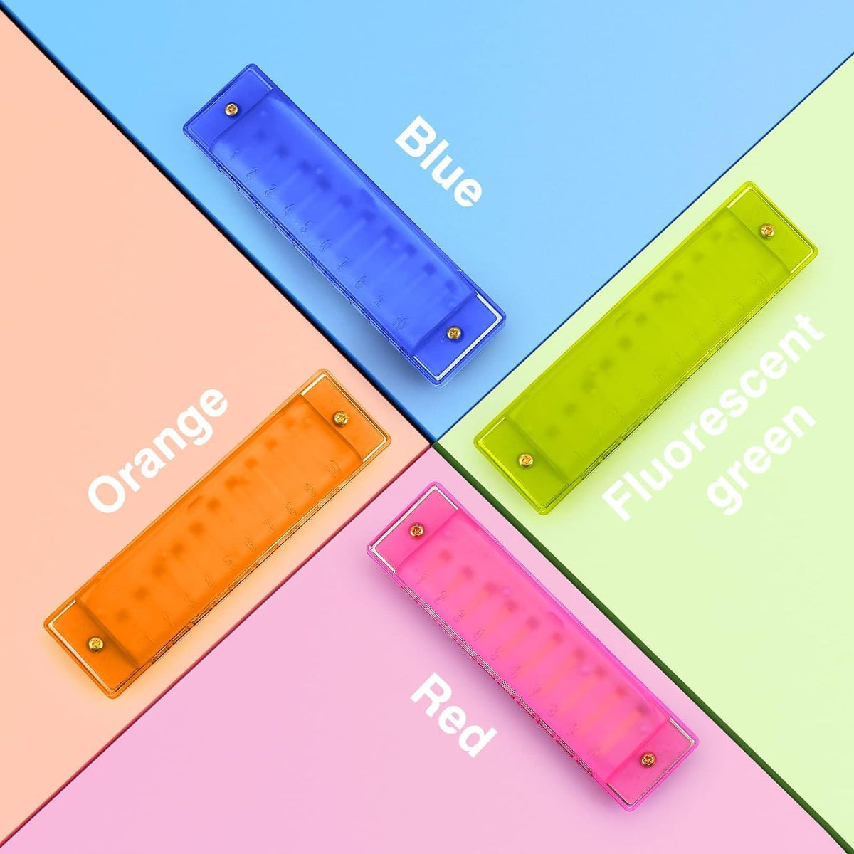6 Pcs Kids Harmonica 10 Hole, Plastic Harmonica for Kids with 6 Colors Educational Toys Beginners Toy Musical Instruments for Kids, Children and Adults (Blue, Pink, Green, Orange, red, Yellow)