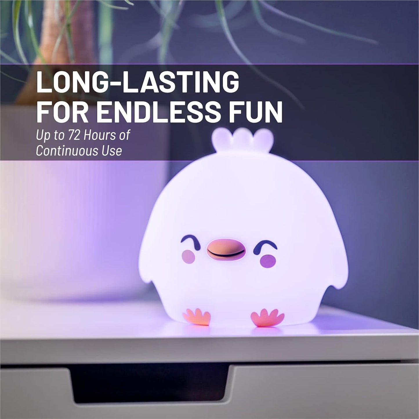 Lumipets Remote Control Silicone Night Light for Kids - Chick Design with 9 Soft Colors & Sleep Timer - Rechargeable, Battery-Operated Lamp for Bedroom | Baby Nursery, Toddler, Girls, Boys