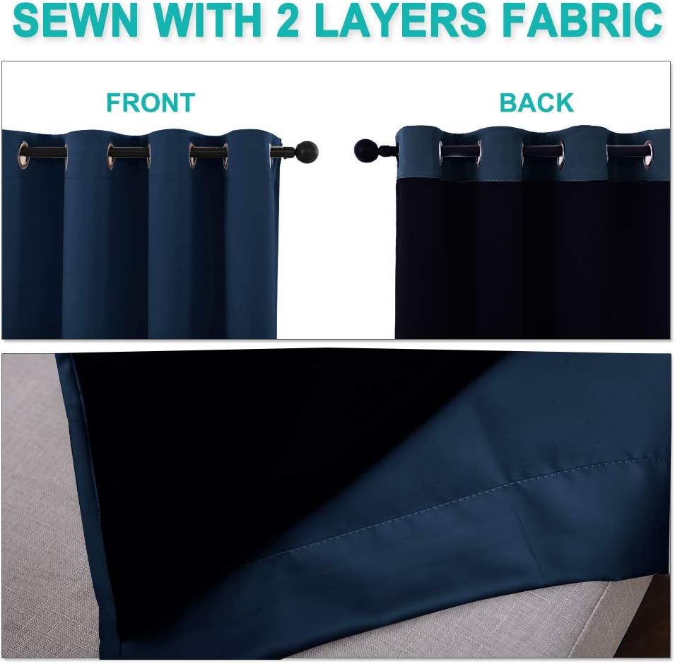 NICETOWN Full Shade Curtain Panels, Pair of Energy Smart & Noise Blocking Out Blackout Drapes for Apartment Window, Thermal Insulated Guest Room Lined Window Dressing(Navy Blue, 62 x 72 inch)