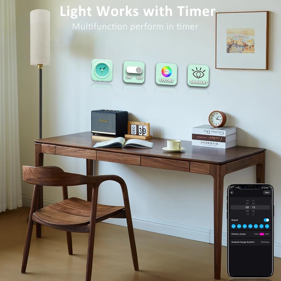 YHW Floor Lamp Works with Alexa & Google 2.4G Remote RGB + Color Temperatures Bright Dimmable Smart LED Lamp, Living Room Standing Tall Pole Modern Black Floor Lamp for Bedroom/Nursery/Office/Corner.