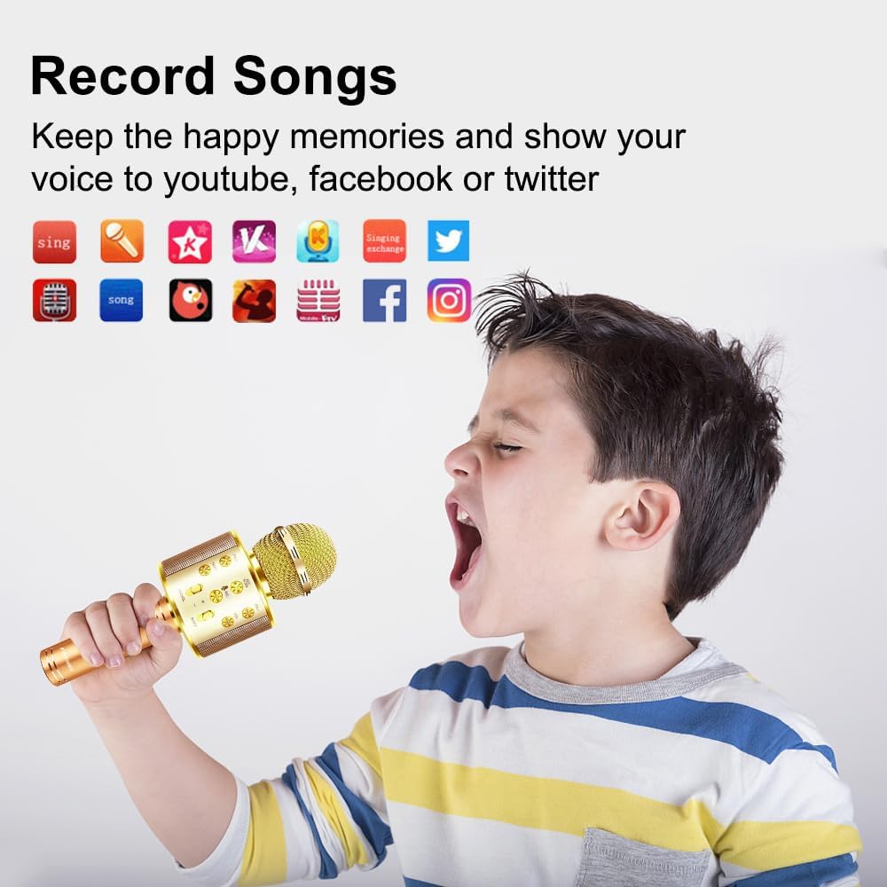 Microphone for Kids Voice Changer Karaoke Microphones Boy Girl Gifts Age 3-12 Portable Child Microphone Karaoke Kid Wireless Bluetooth Microphones Birthday
