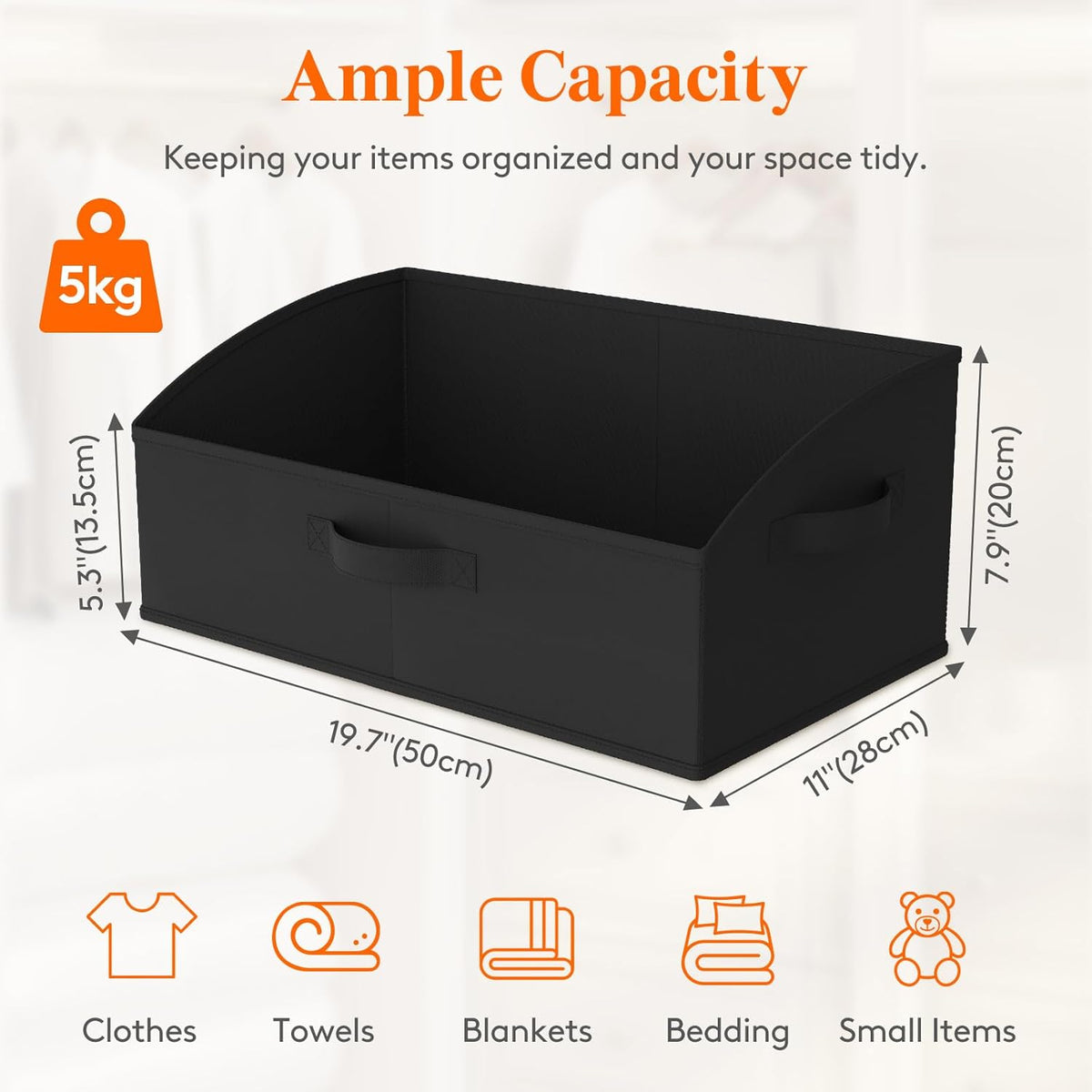 Lifewit Storage Baskets for Shelves, 6 Packs Non-woven Fabric Trapezoid Closet Organizer Bins with Handles, Foldable Clothing Containers Box for Clothes, Toy, Towel, Book, DVD, Hats, Large-Black