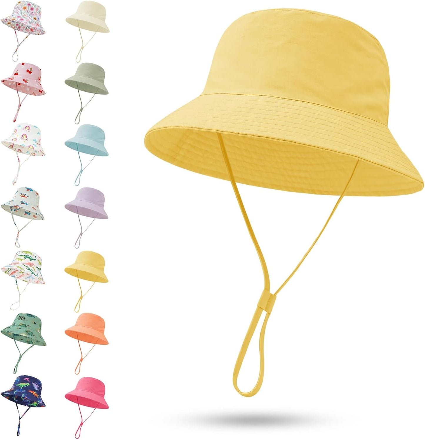 Baby Sun Hat 0-6 Years Toddler Boys Girls Adjustable Bucket Hats Kids Bucket Hats UPF 50+ Wide Brim Beach Swim Pool