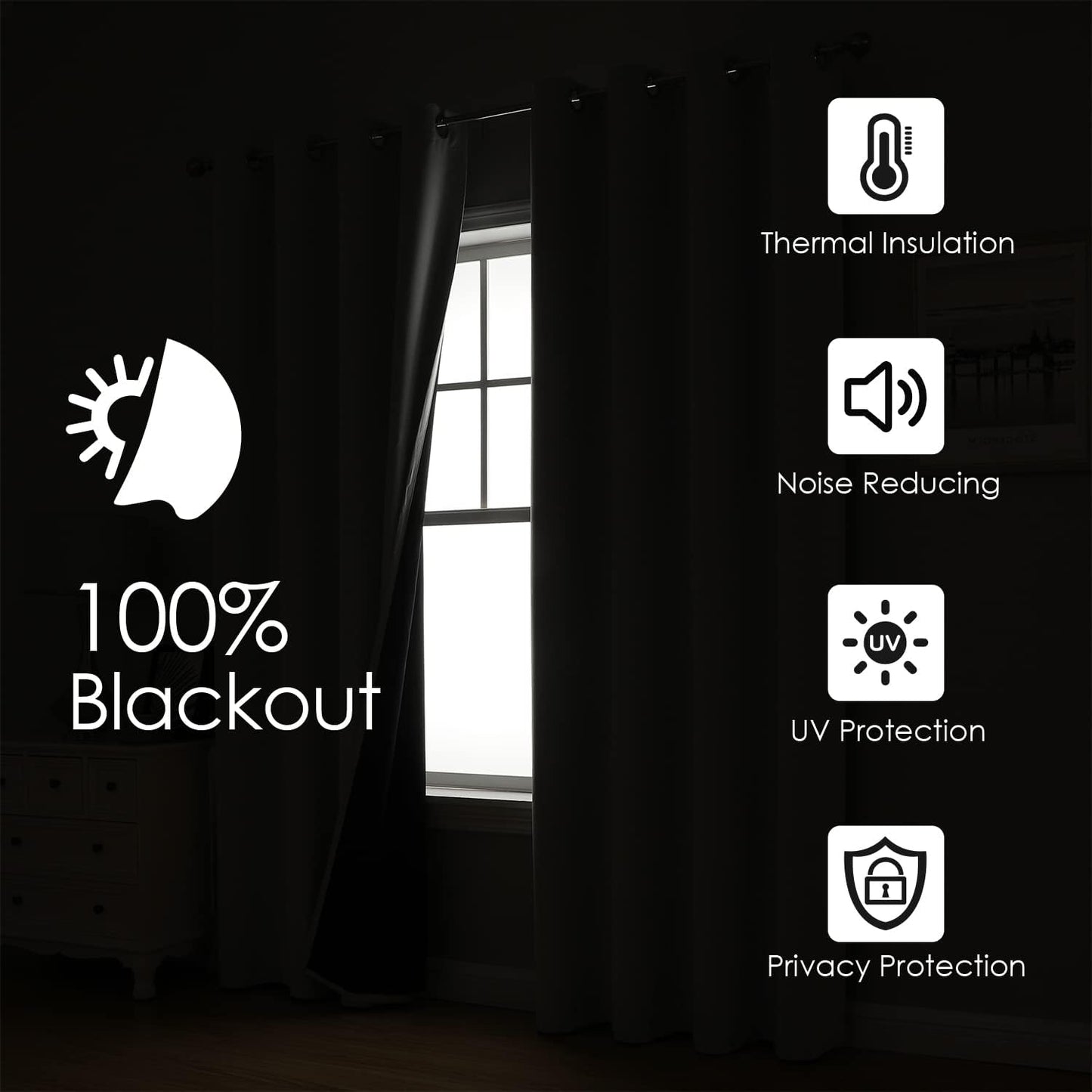 ChrisDowa 100% Blackout Curtains for Bedroom with Black Liner, 2 Thick Layers Total Blackout Thermal Insulated Grommet Window Curtains 84 Inch Long 2 Panels Set (Dark Grey, 52 x 84 Inch)