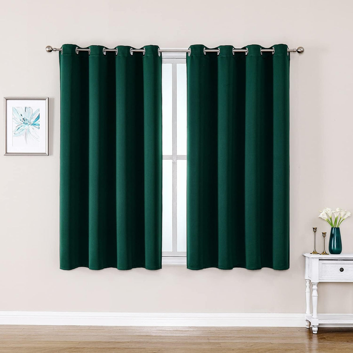 ChrisDowa Grommet Blackout Curtains for Bedroom and Living Room - 2 Panels Set Thermal Insulated Room Darkening Curtains (Forest Green, 52W x 54L)