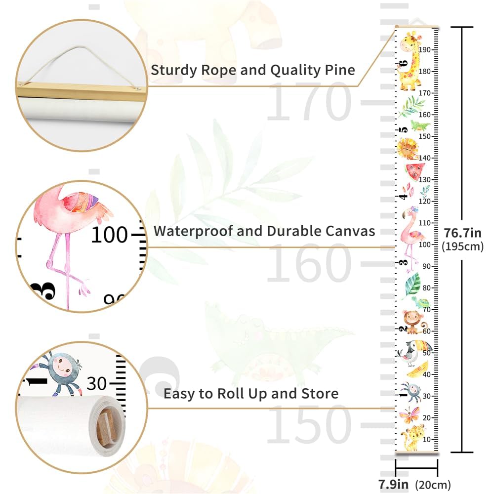 Baby Height Growth Chart - Canvas Height Chart for Kids Baby Child Toddler Boys Girls Growth Chart for Wall Room Nursery Decor Hangable and Removable Measuring Wall Ruler (Tower, Beige Wood)