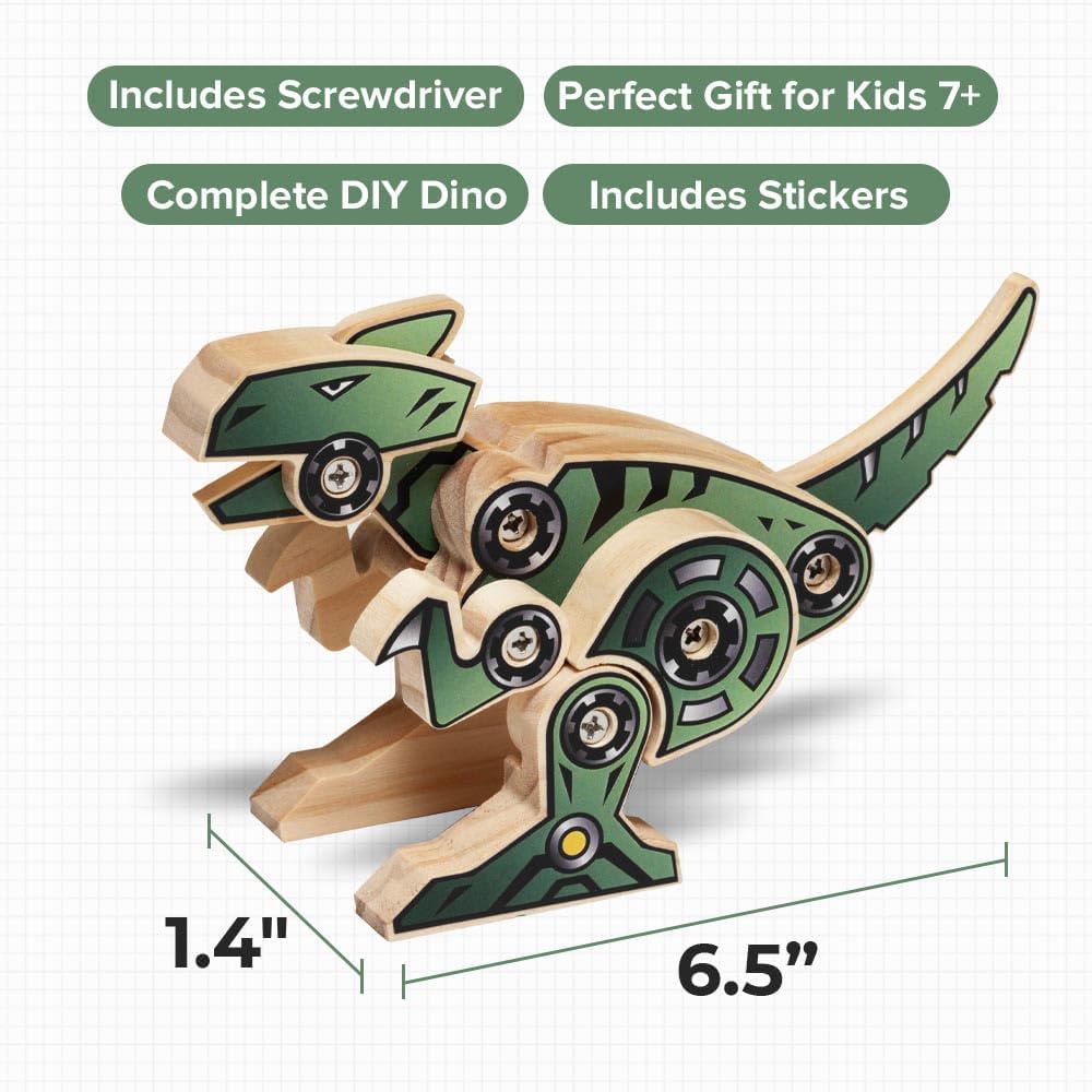 Little Jupiter DIY Wooden Kit with Stickers - Dinosaur Toys for Kids for 7-12 Yrs - Dinosaur Toy Woodworking Kits - Wood Crafts - Building Kit - Wooden Crafts (Stegosaurus & TRex)