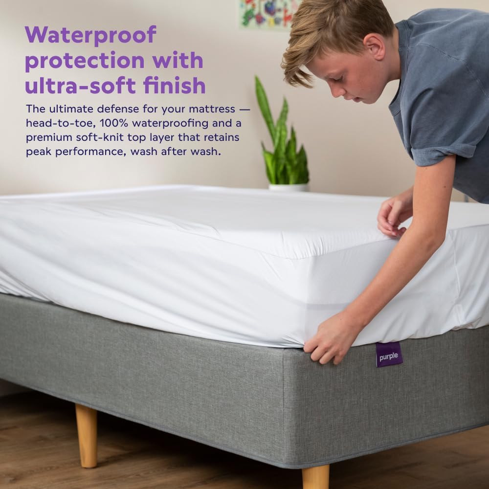 Purple Deep Pocket Waterproof Mattress Protector - Split King Size, Fits Mattresses 15.5" - 20" - Durable Protection with Comfort-First Design for All Mattress Types