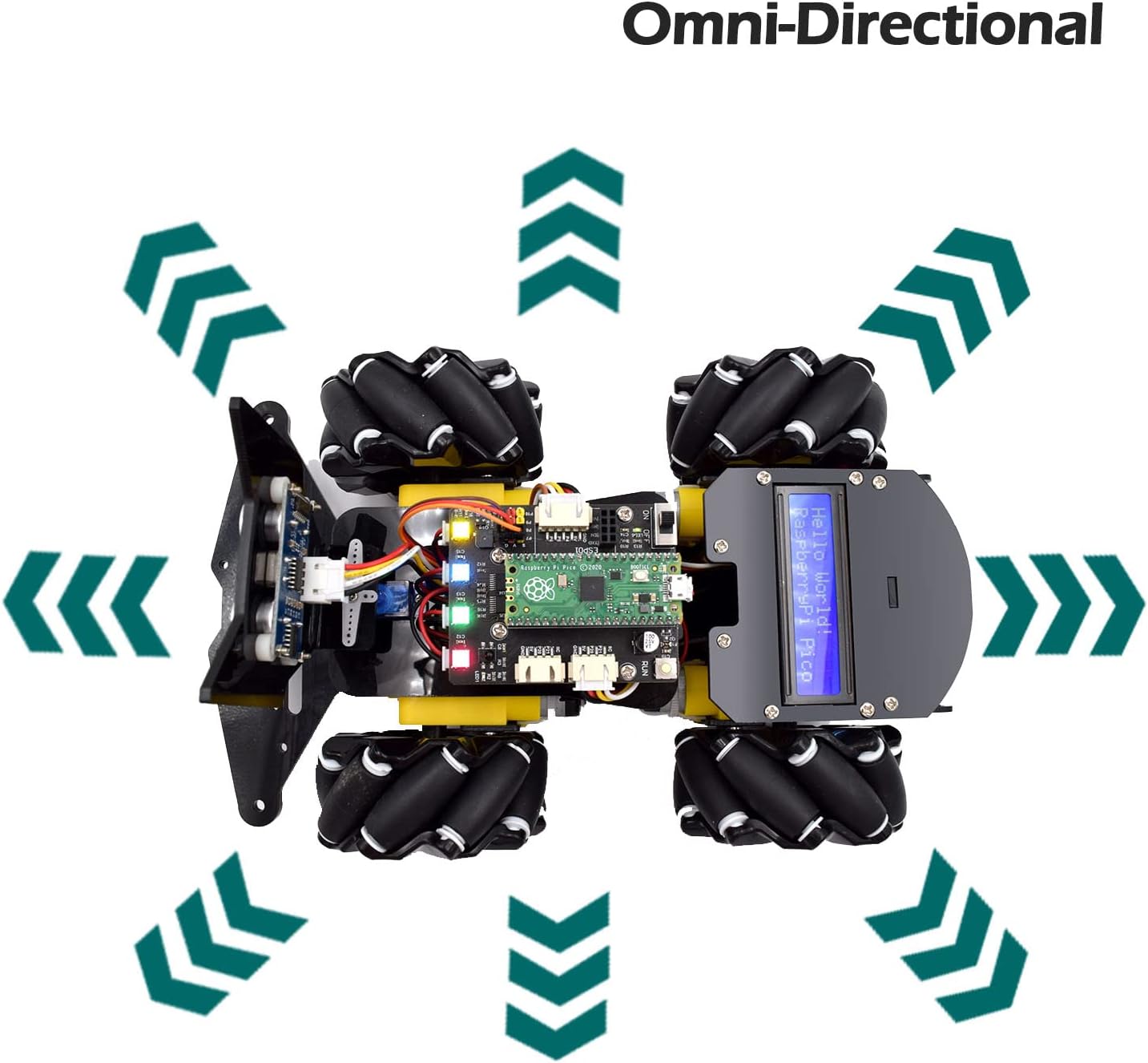 Adeept 4WD Omni-Directional Mecanum Wheels Robotic Car Kit Compatible with Raspberry Pi Pico DIY STEM Remote Controlled Educational Robot Kit with LCD1602 Display and Tutorials