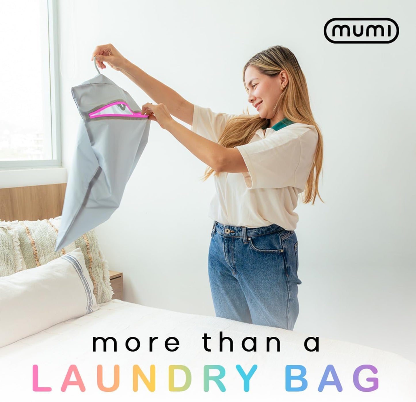 MUMI Travel Laundry Bag – Moisture & Smell-Proof Wash Bag with Folding Hanger & Outer Pouch | Large Washable Bags for Suitcase, Gym & Packing | Clothes Organizer for Trips & Storage - Aqua
