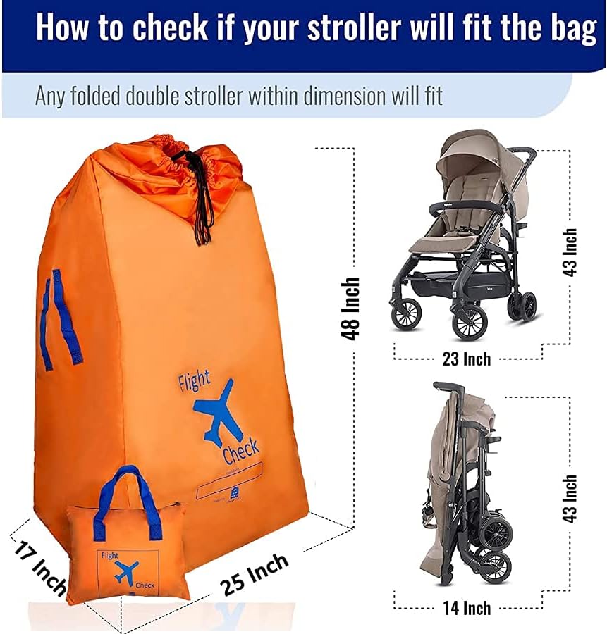 Alnoor USA Gate Check Bag for Single & Double Stroller Travel Bag for Air Plane | Extra Large & Ultra Durable - Includes Padded Shoulder Straps for Comfort & Durability With Pouch – Bonus E-Book
